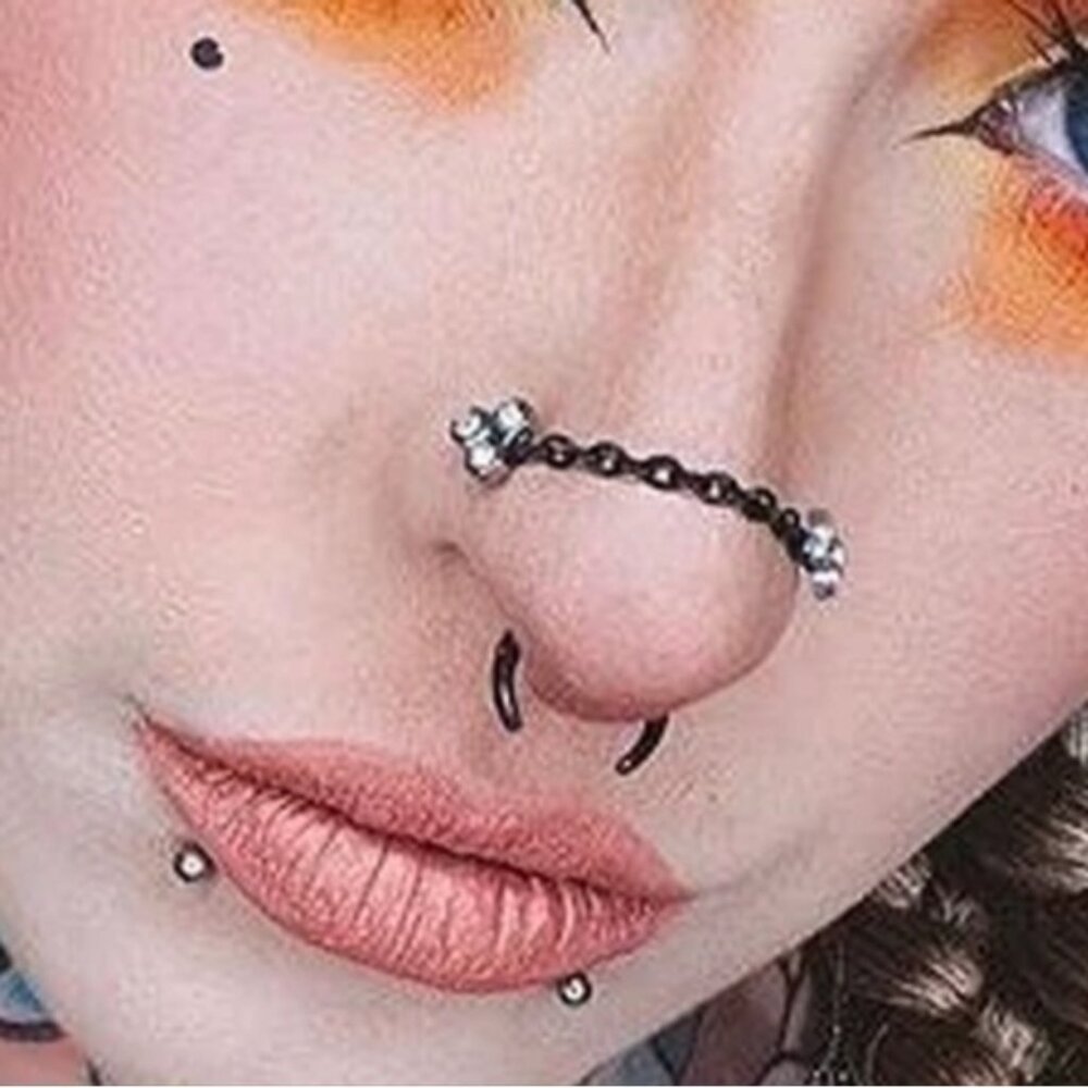 ⭐NWT Goth Punk Black Black PVD Rolo Titanium Nose Chain